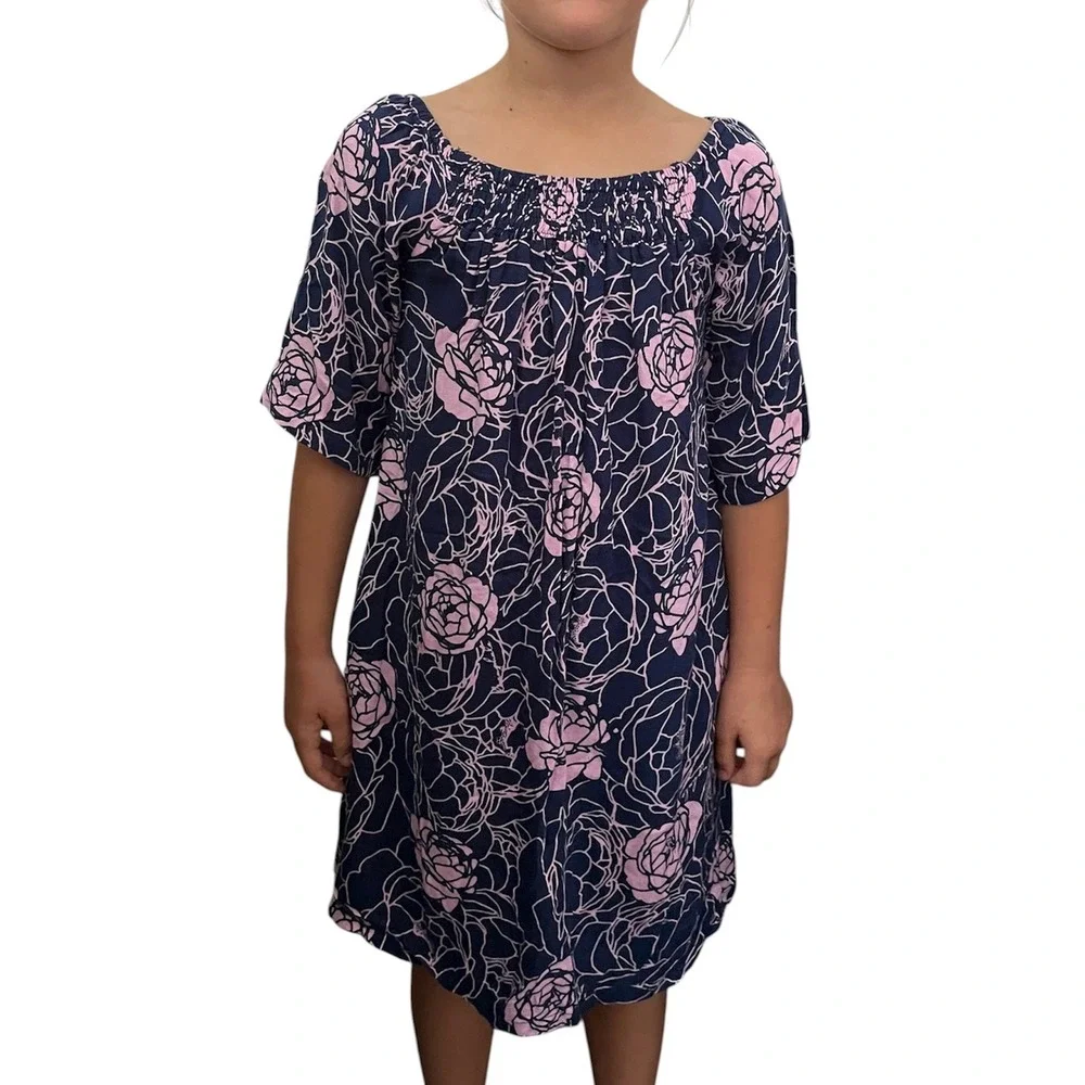 Living Hula Girls Dress Size 10 Floral Print On or Off Shoulder Pockets - Picture 2 of 7